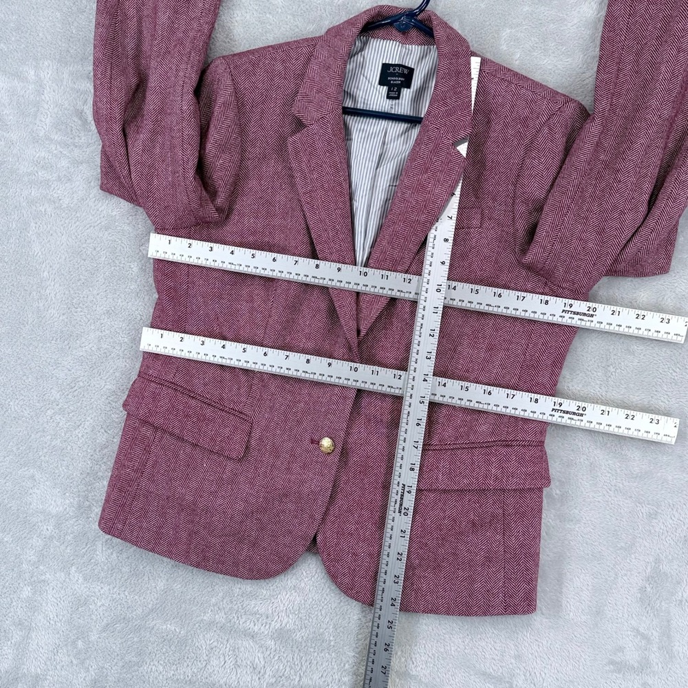 J.Crew Schoolboy Blazer Women 12 Dark Pink Herringbone Wool Blend Gold Buttons - Picture 7 of 9